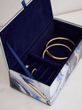 Navy marble effect glass jewellery box with velvet lining, imported from the UK