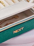 Velour travel jewellery box with compartments and mirror (British brand)