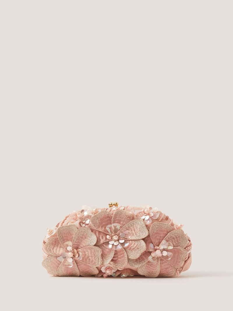 Monsoon pink floral embellished clutch bag, imported from the UK