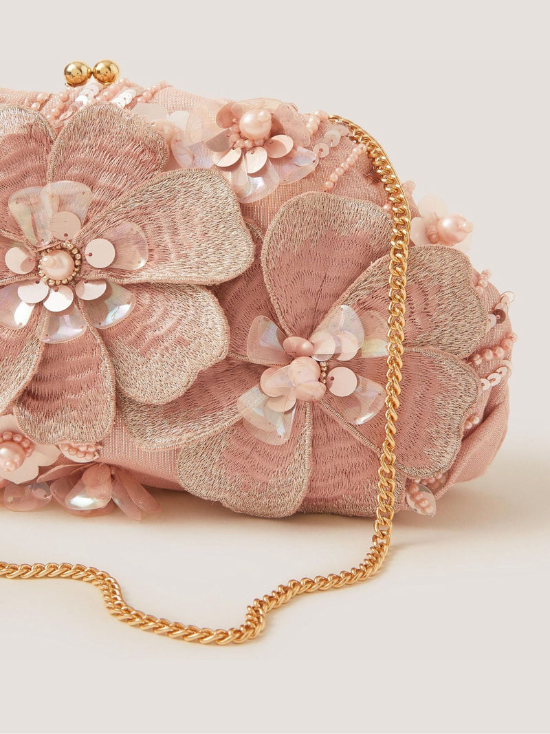 Monsoon pink floral embellished clutch bag, imported from the UK