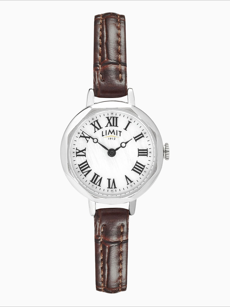 Limit ladies octagonal watch 26mm silver case brown strap, imported from the UK