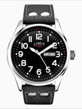Limit Pilot watch 43mm silver case black dial black strap (British brand)