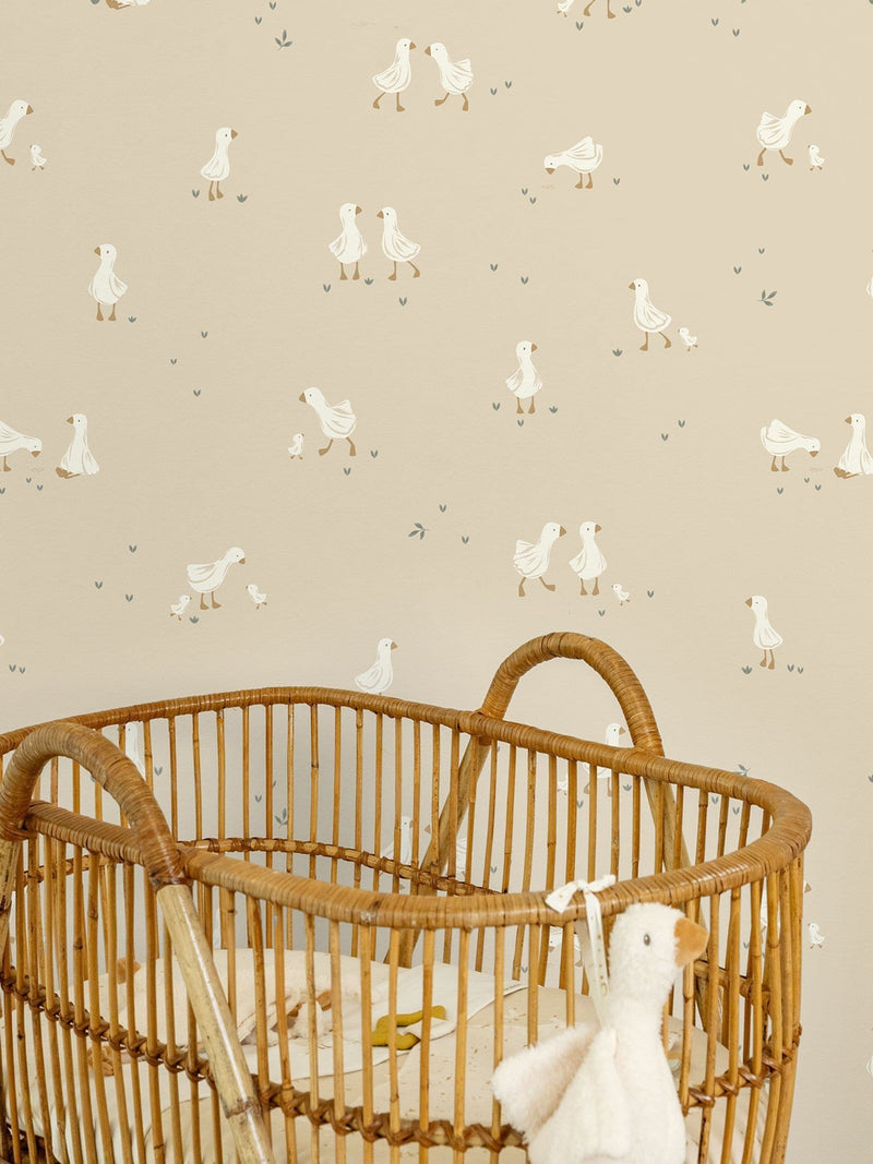 Little Dutch beige white goose A4 wallpaper sample (British brand)