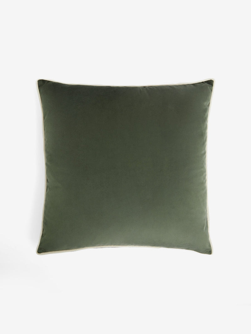 Cushion dark green matte velvet contrast pipe 50x50cm, imported from the UK