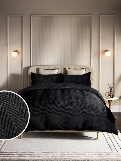 Next Madison Black Quilted Velvet Duvet Cover and Pillowcase Bedding Set- Buy online at McGrocer