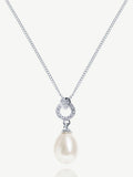 Ivory & Co Silver Stockholm Pearl Circle Drop Pendant Necklace with 2cm pendant and 18cm chain, UK version