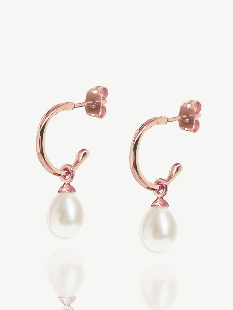 Ivory & Co rose gold pearl hoop earrings 2.7cm drop, UK version