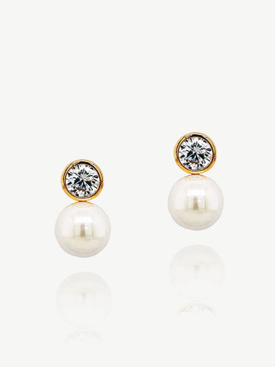 Next Ivory & Co Rose Gold Portland Solitaire Crystal Pearl Earrings 1.8cm- Buy online at McGrocer