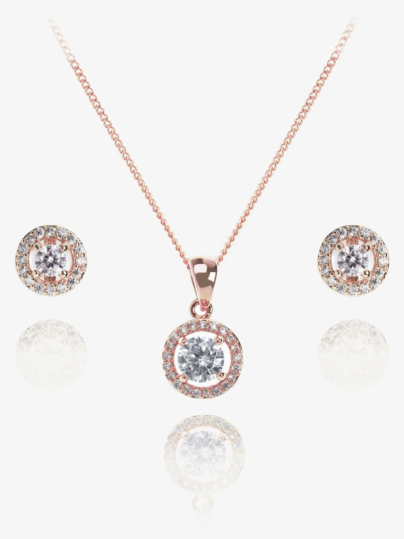 Ivory & Co Rose Gold Balmoral Crystal Dainty Pendant and Earrings Set