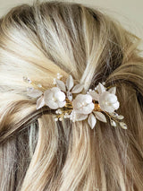 Next Ivory & Co Gold Gardenia Crystal and Pearl Enamelled Floral Hair Clip 10.5cm- Buy online at McGrocer