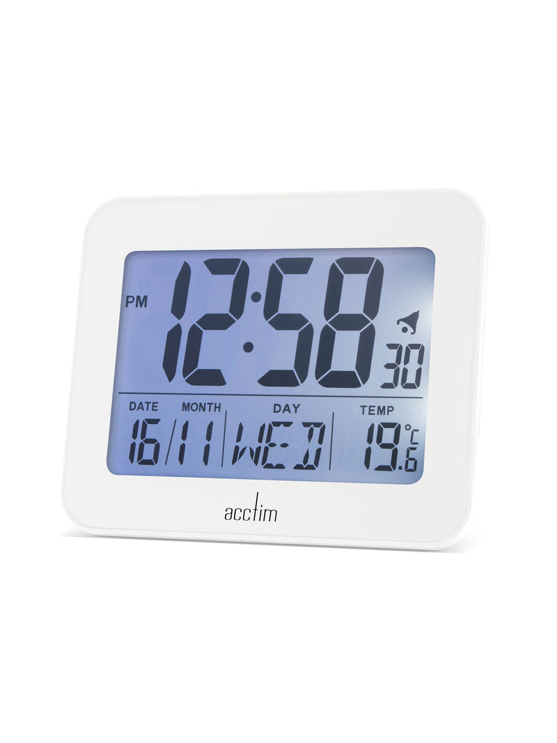 Acctim White Otto LCD Vekkerklokke - Britisk produkt