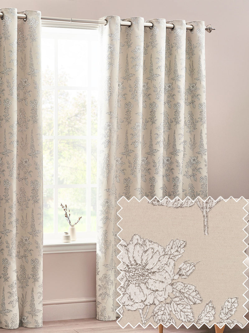 Wylder Natural Sophia floral jacquard eyelet curtains 229x183cm - British product