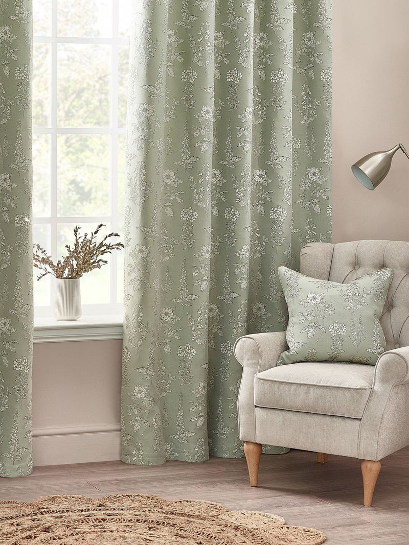 Wylder sage green floral jacquard cushion 50x50cm - British product