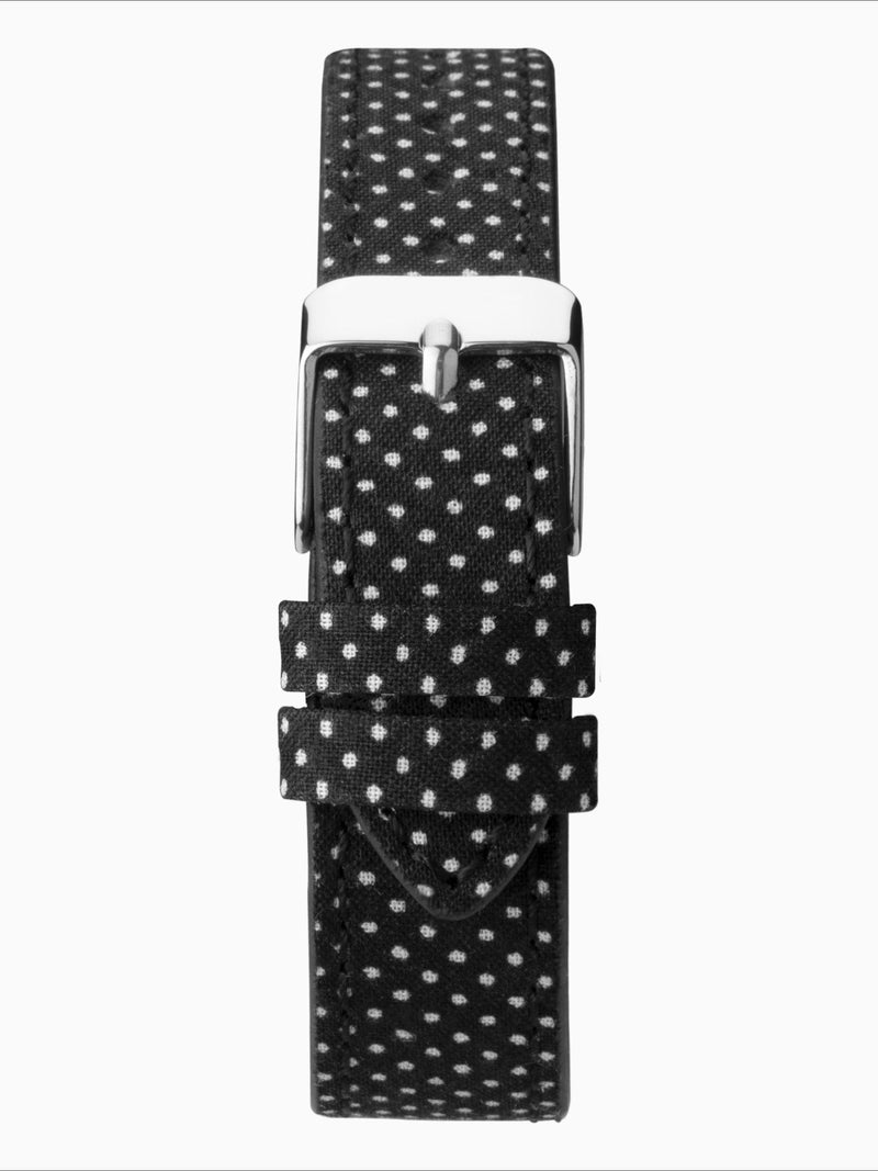 Limit ladies analogue watch 34mm silver case with black polka dot strap, imported from the UK