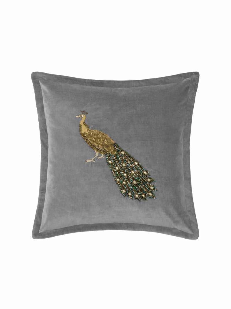 Voyage Oxford cushion embroidered peacock design 55cm, UK version