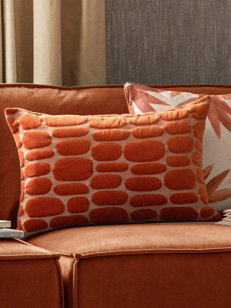 Voyage Sunset Orange Boulder Velvet Cushion