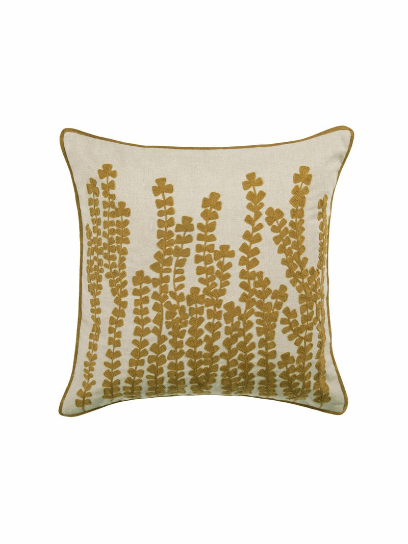 Voyage mustard herb floral piped cushion 50cm, imported from the UK