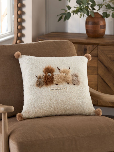Next Hamish Highland Cow Natural Cosy Boucle Cushion 43 x 43cm- Buy online at McGrocer
