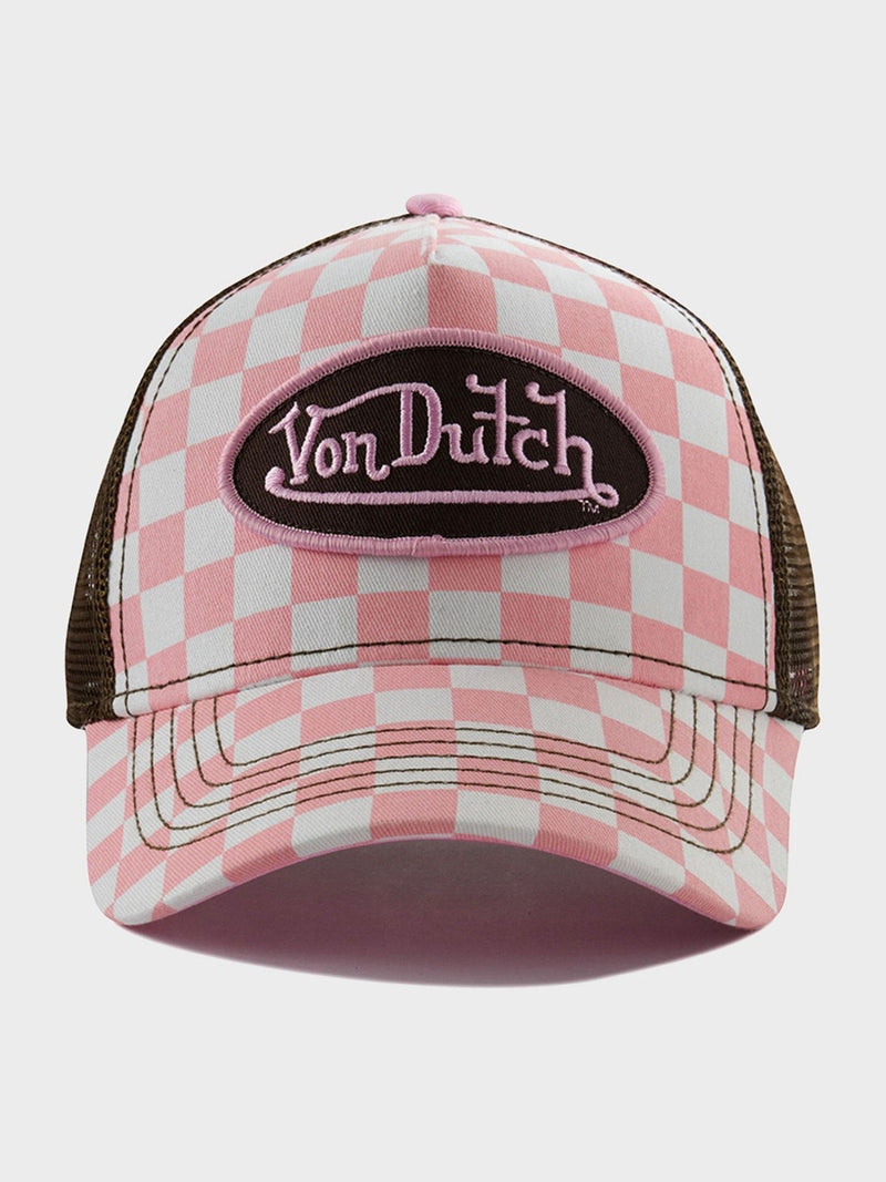 Von Dutch pink chequered trucker hat, UK version