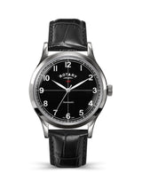Next Rotary 1895 Automatic Stainless Steel Black Dial Black Leather Strap Watch 40mm- Buy online at McGrocer