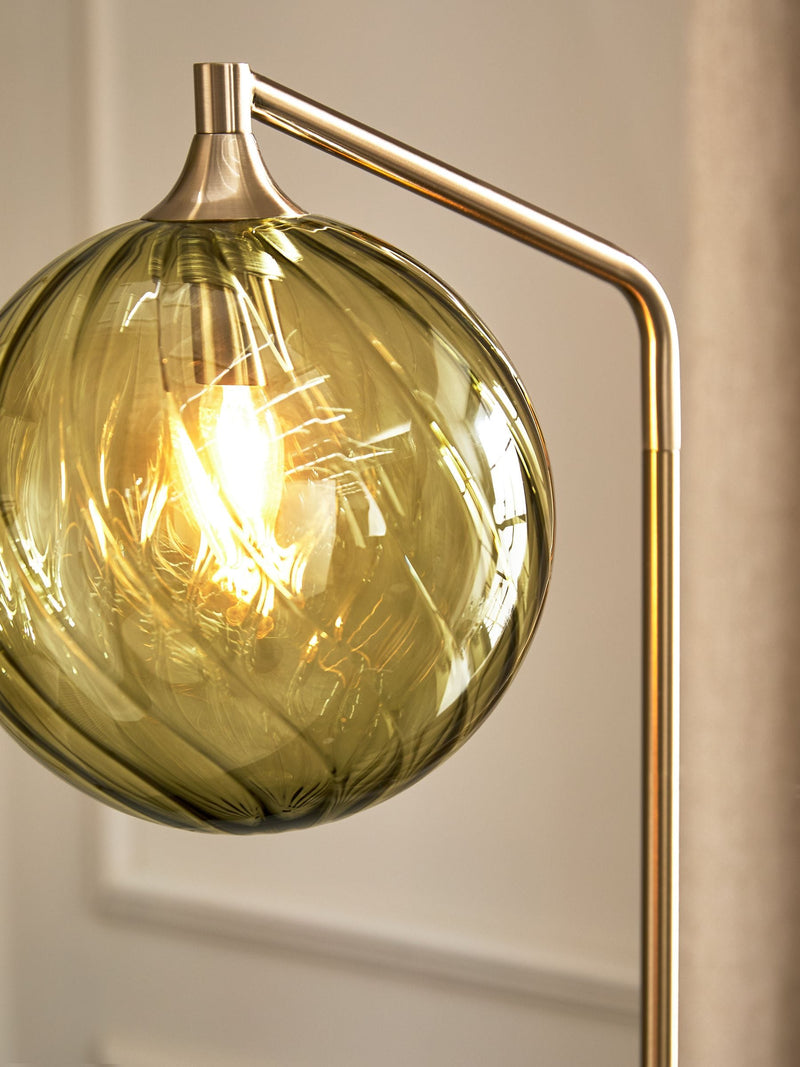 Green Freya floor lamp rippled glass shade brushed brass (British brand)