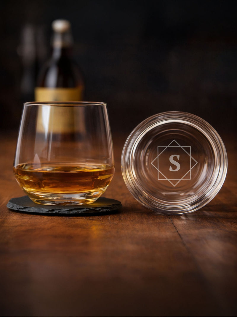 PMC engraved initial tumbler 9cm glass gift box (British brand)