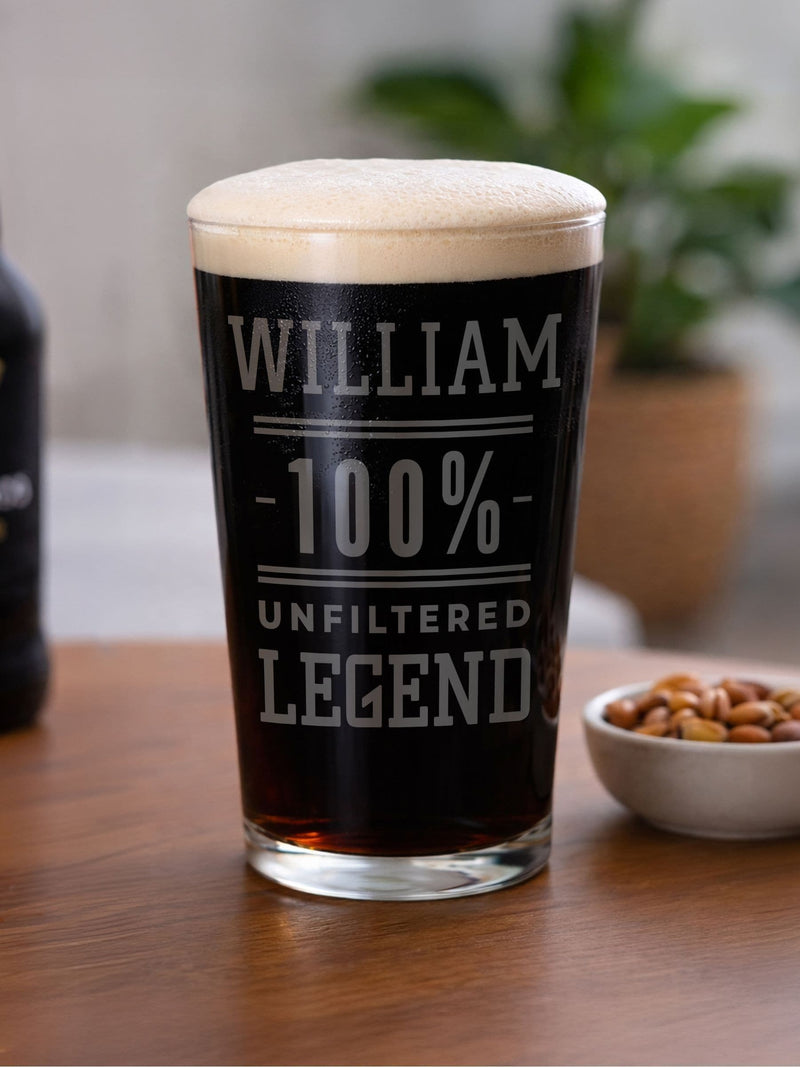 PMC personalised unfiltered legend pint glass in gift box (British brand)