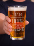 PMC personalised unfiltered legend pint glass in gift box (British brand)