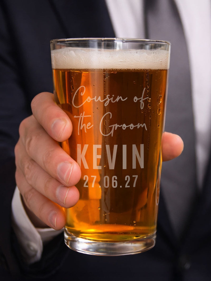 PMC personalised wedding pint glass, UK version
