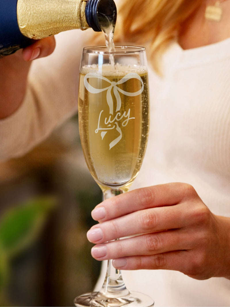 PMC personalised bow flute glass - British product