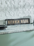 Black and gold Kitchen Disco framed wall art, 14x71cm - British product