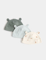 M&S Kids' 3 Pack Pure Cotton Hats with Ears (0-12 Months)- Buy online at McGrocer
