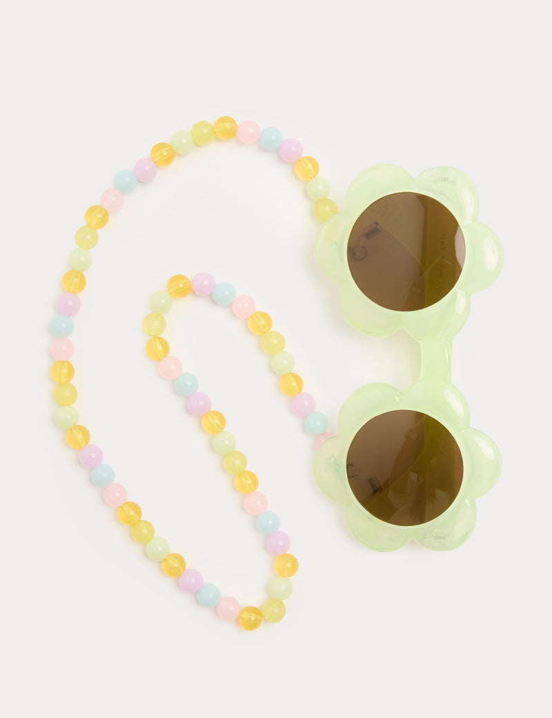 Kids flower sunglasses with beaded chain, UK version