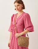 Monsoon knitted tote bag raffia texture, UK version