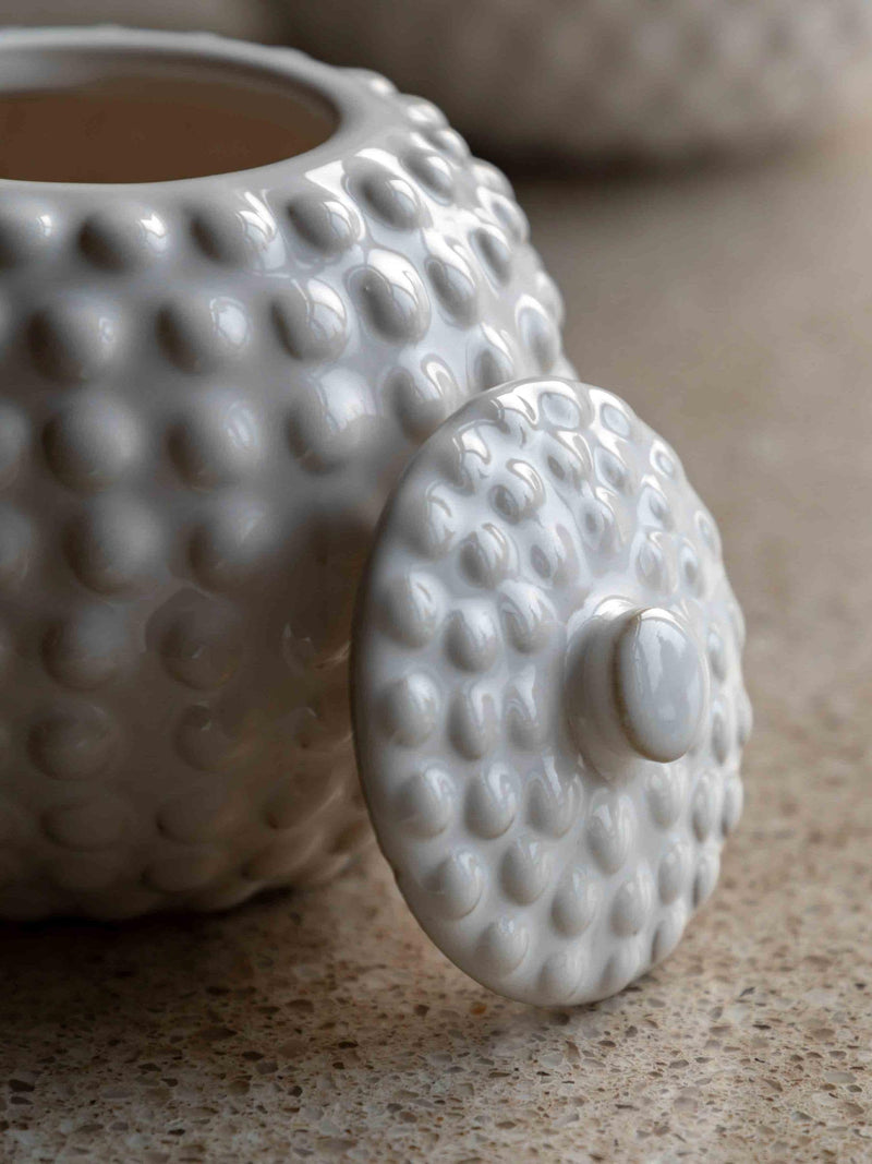 Gallery Home white beaded ceramic small jar, imported from the UK