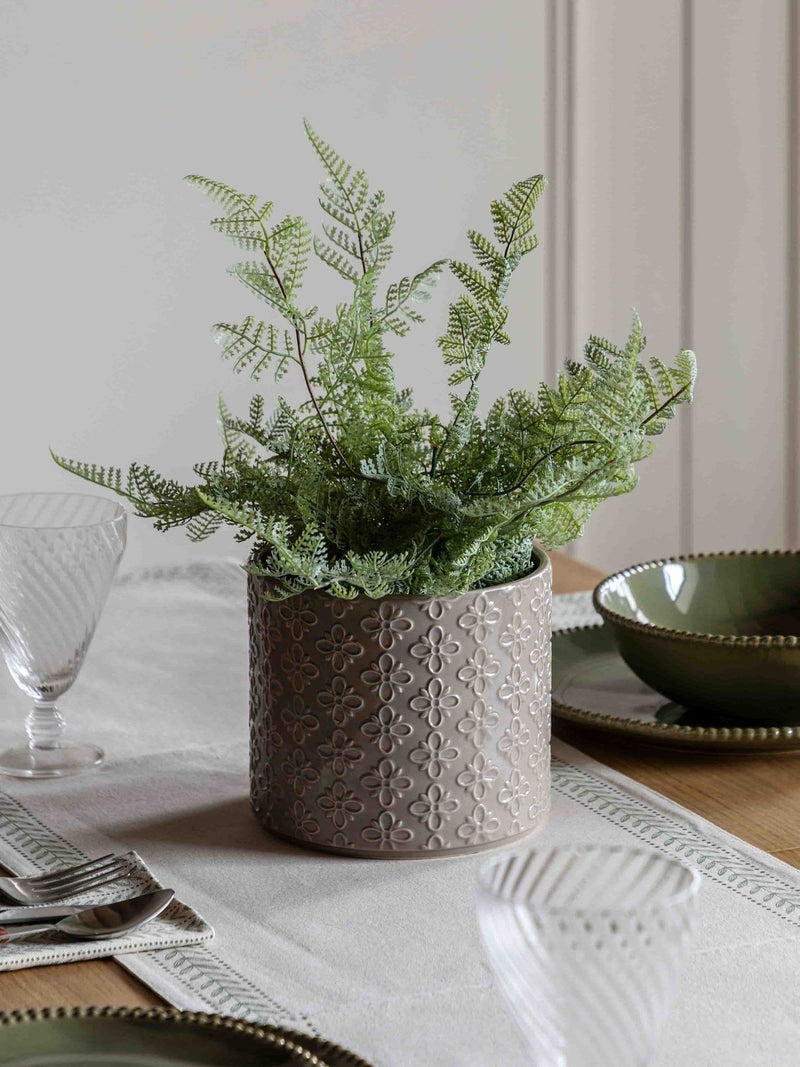 Gallery Home grey embossed ceramic planter for indoor plants - British product