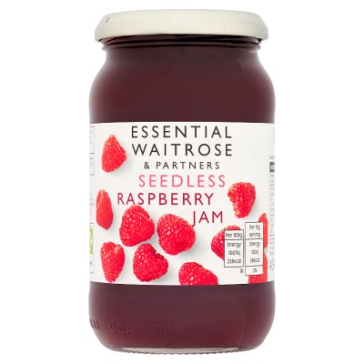 Waitrose seedless raspberry jam 454g jar, UK version