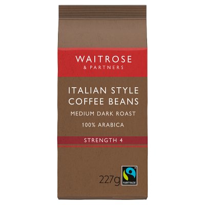 Waitrose coffee beans Italian style 227g, imported from the UK