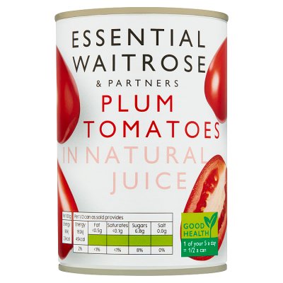 Waitrose plum tomatoes in natural juice 400g, imported from the UK
