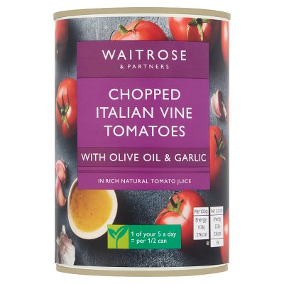 Waitrose chopped tomatoes with olive oil and garlic 400g (British brand)