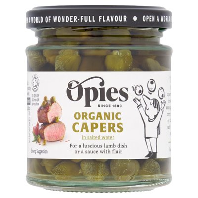Opies organic capers in salt water 180g, imported from the UK