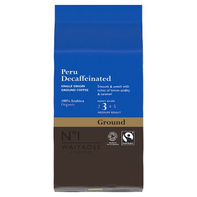 Waitrose No.1 organic fairtrade Peru decaf ground coffee 227g - British product
