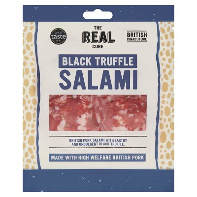 The Real Cure black truffle salami 55g, imported from the UK