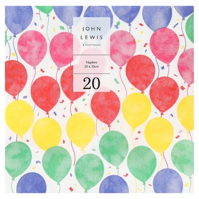 John Lewis birthday balloons napkins 33cm 20 pack 3ply (British brand)