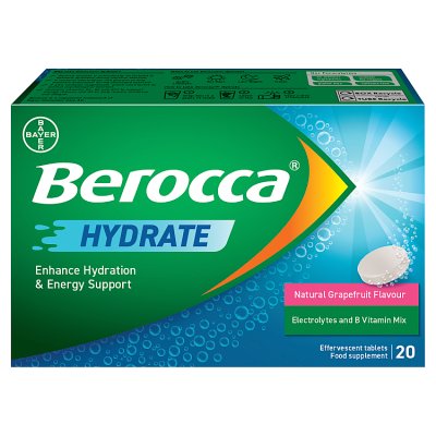 Berocca Hydrate grapefruit effervescent tablets 20s, imported from the UK