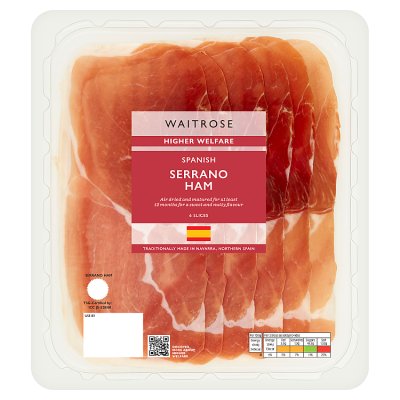 Waitrose Spanish Serrano Ham 90g, imported from the UK