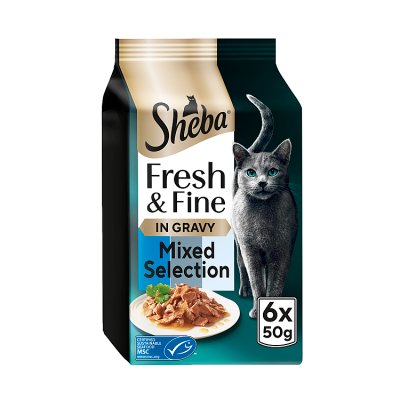 Sheba wet cat food tuna and cod gravy pouches 6x50g - British product