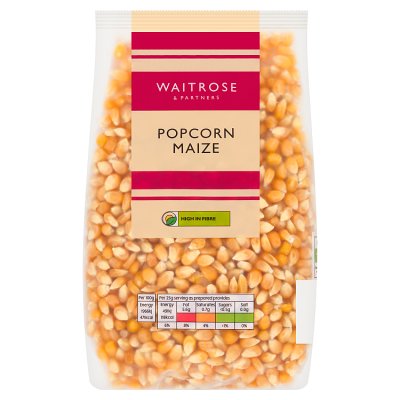 Waitrose popcorn maize 500g pack, imported from the UK