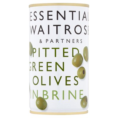 Waitrose pitted green olives in brine 350g, imported from the UK