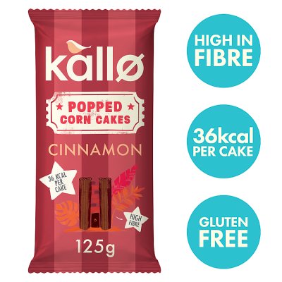Kallo cinnamon popped corn cakes 125g pack, UK version